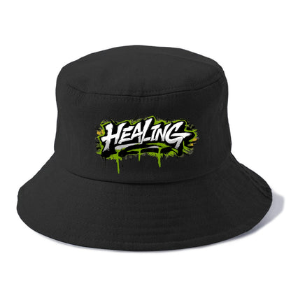 Bold typography design - "HEALING" - in recovery, getting better - Bucket Hat - Black