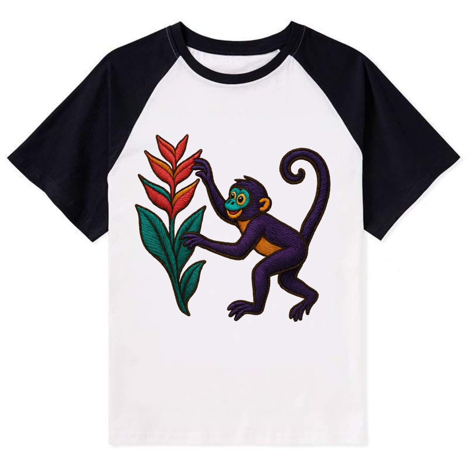 Spider Monkey - Contrast Raglan T-shirt - Black