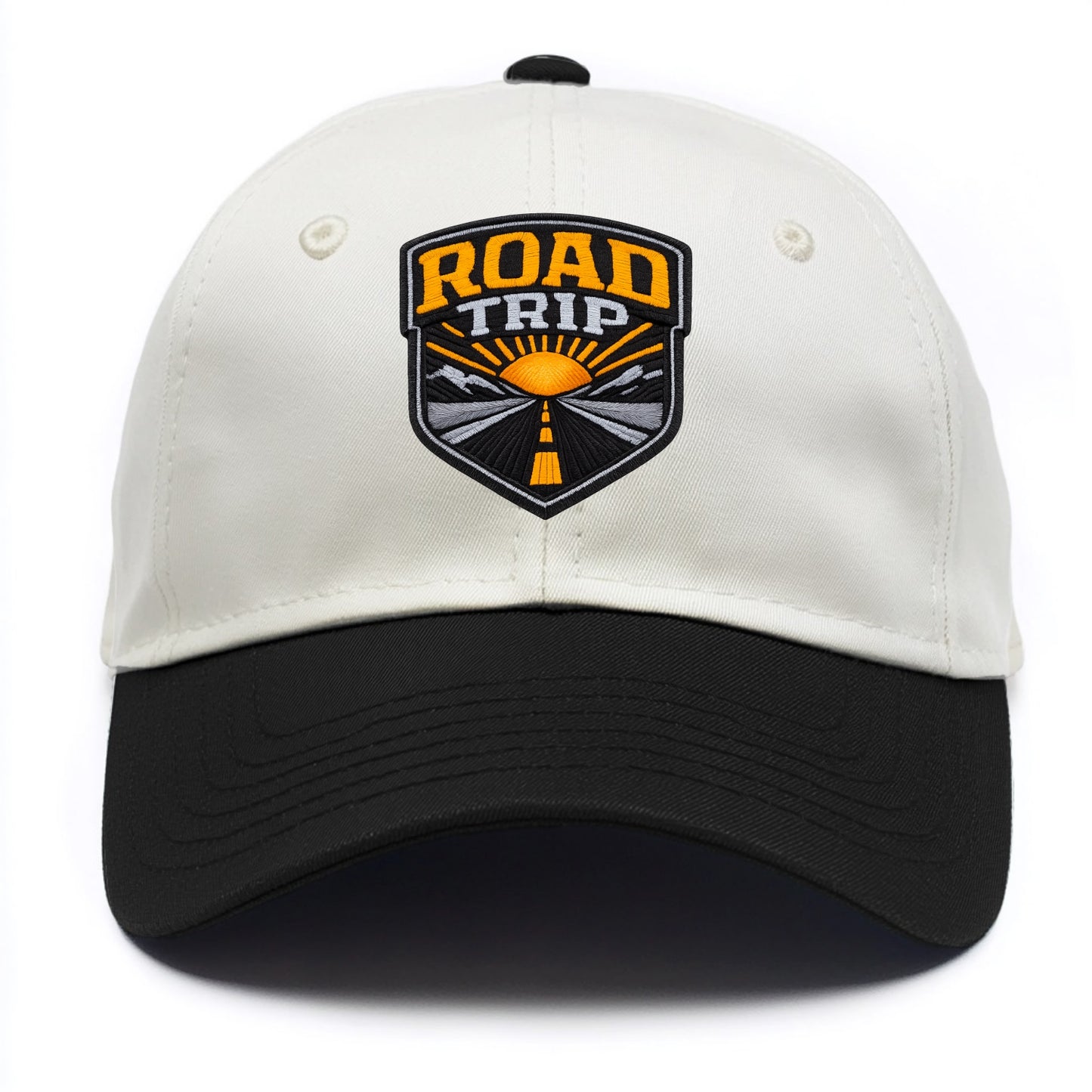 ROAD TRIP - highway and sun in orange and gray , open road - Two Tone Cap - Black