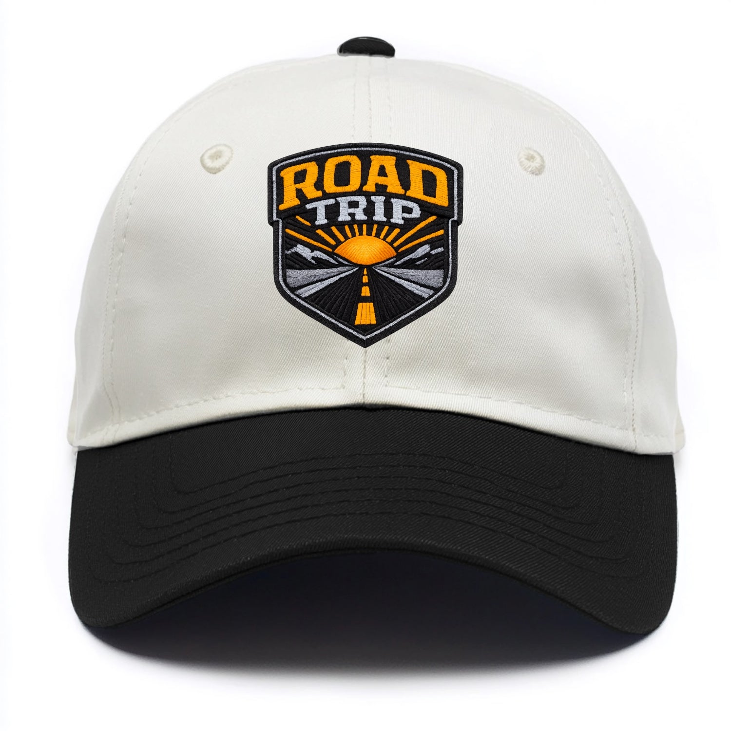 ROAD TRIP - highway and sun in orange and gray , open road - Two Tone Cap - Black