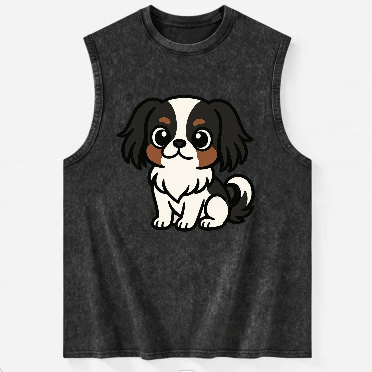 Japanese Chin - Black and white sitting pose - Vintage Washed Tank - Black