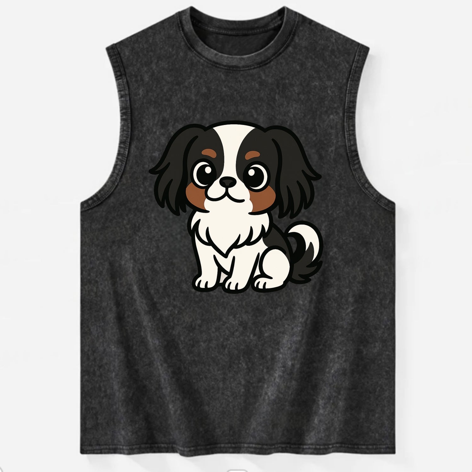Japanese Chin - Black and white sitting pose - Vintage Washed Tank - Black