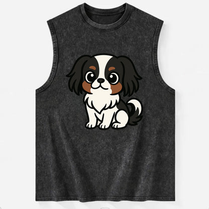 Japanese Chin - Black and white sitting pose - Vintage Washed Tank - Black