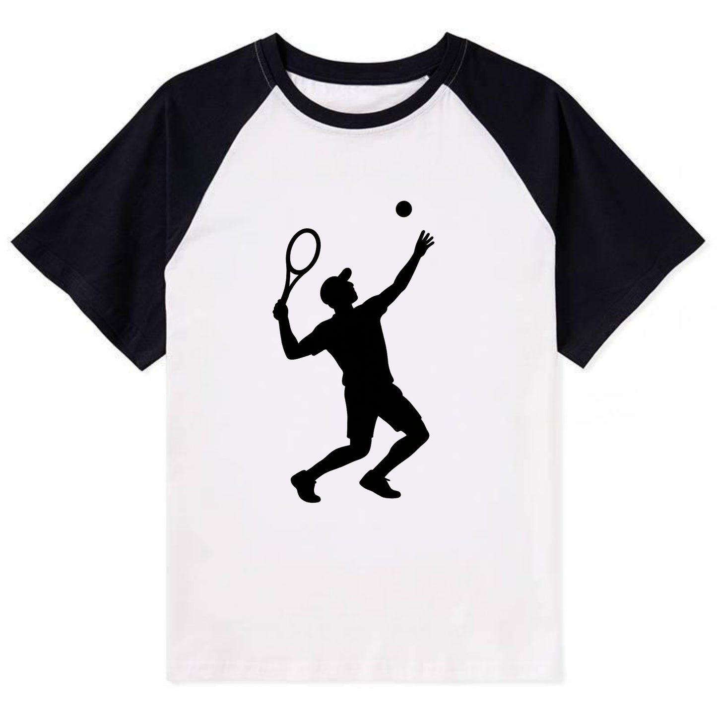 Tennis player serving powerful shot - Contrast Raglan T-shirt - Black