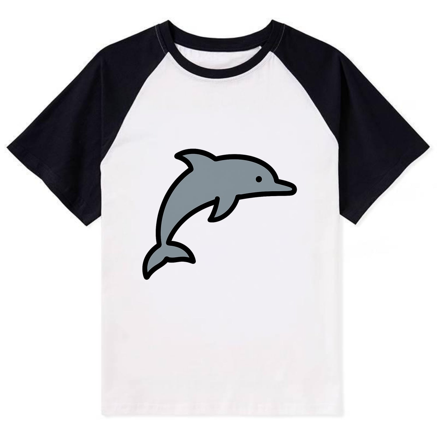 Bottlenose Dolphin - Gray jumping pose flat side profile - Contrast Raglan T-shirt - Black
