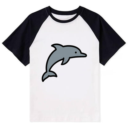 Bottlenose Dolphin - Gray jumping pose flat side profile - Contrast Raglan T-shirt - Black