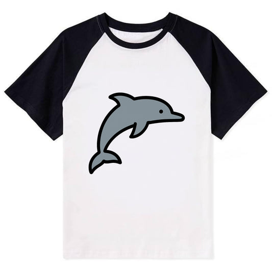 Bottlenose Dolphin - Gray jumping pose flat side profile - Contrast Raglan T-shirt - Black