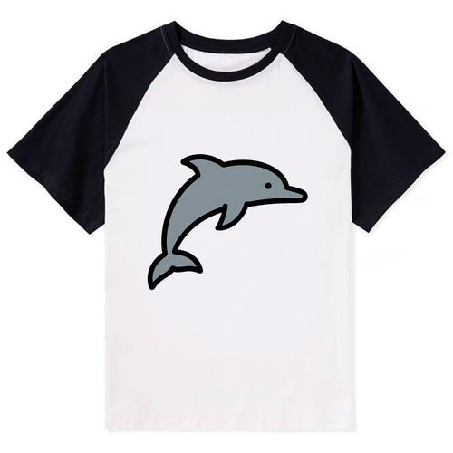Bottlenose Dolphin - Gray jumping pose flat side profile - Contrast Raglan T-shirt