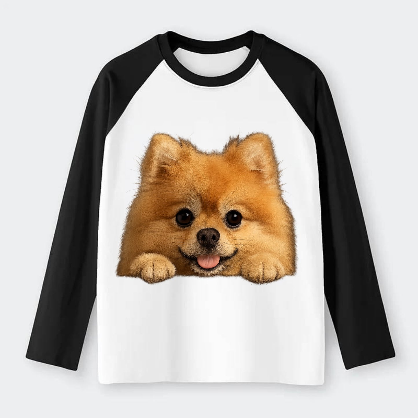 Pomeranian  - Raglan Long Sleeve T-Shirt - Black