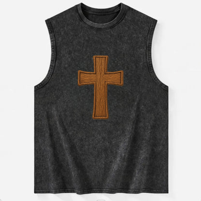 Carved Cross  - Vintage Washed Tank - Black