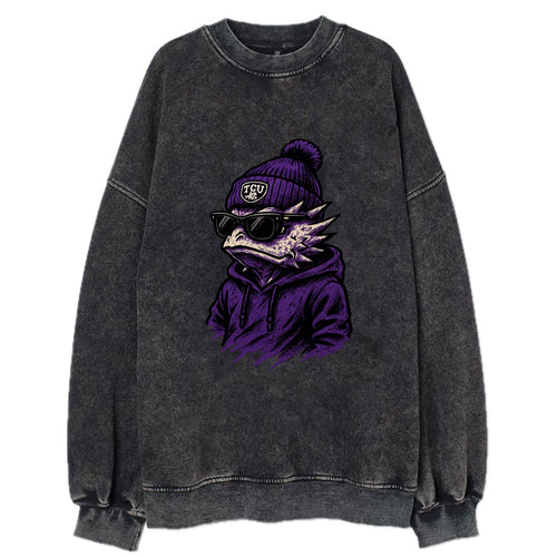 Fort Worth Horned Frog wearing TCU beanie with frog patch - Vintage Sweatshirt