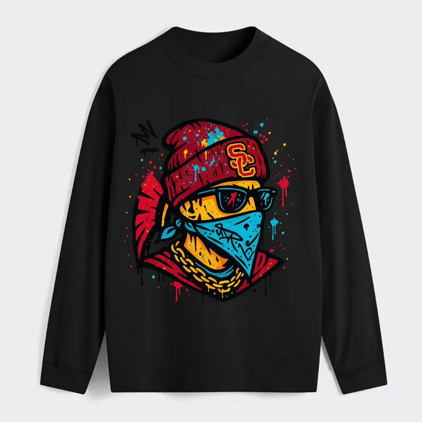 Los Angeles Trojan wearing USC beanie with SC patch - Classic Long Sleeve Shirt - Black
