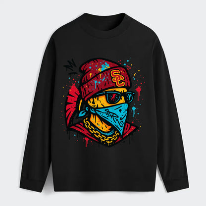 Los Angeles Trojan wearing USC beanie with SC patch - Classic Long Sleeve Shirt - Black