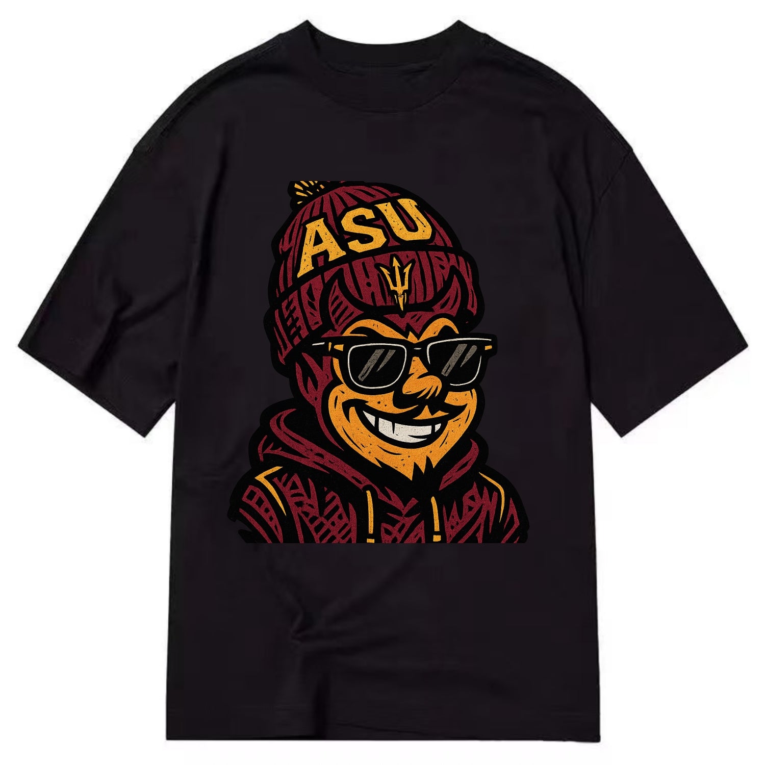 Tempe Sparky wearing Arizona State beanie with fork patch - Classic T-shirt - Black