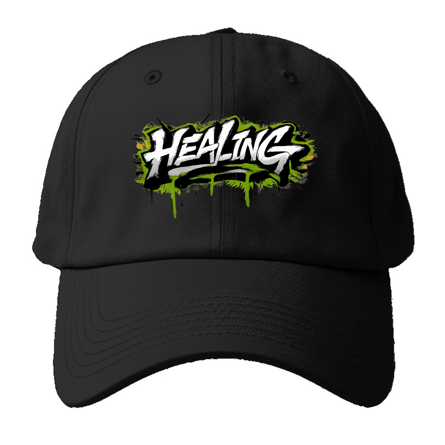 Bold typography design - "HEALING" - in recovery, getting better - Baseball Cap For Big Heads - Black