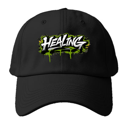 Bold typography design - "HEALING" - in recovery, getting better - Baseball Cap For Big Heads - Black