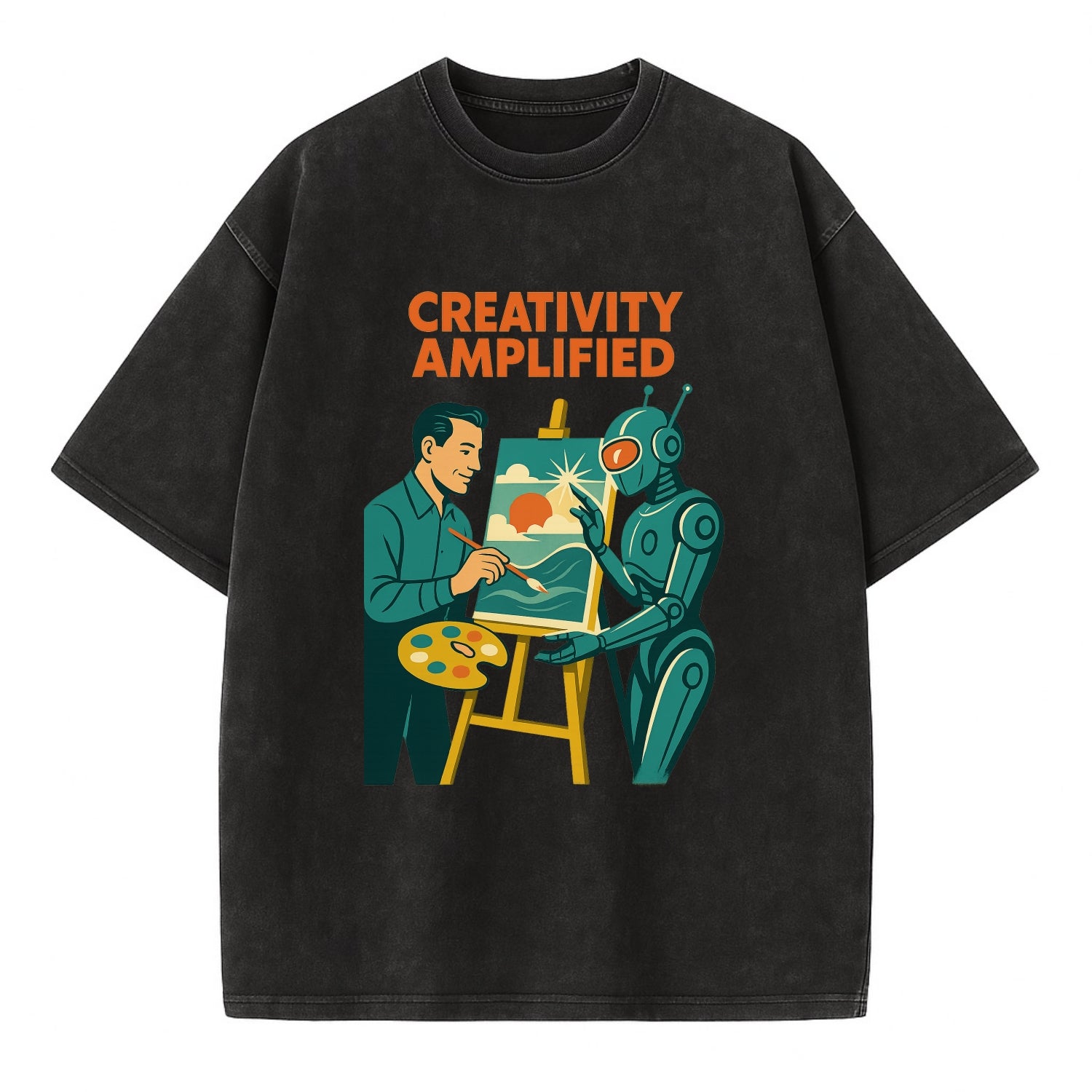 Artist and AI creating beautiful masterpiece together - "Creativity Amplified" - - Vintage T-shirt - Black