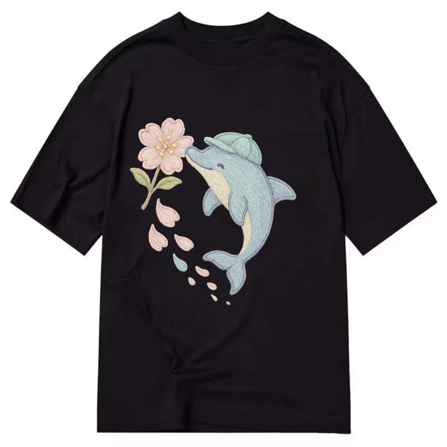Dolphin Sakura Leap  - Classic T-shirt - Black