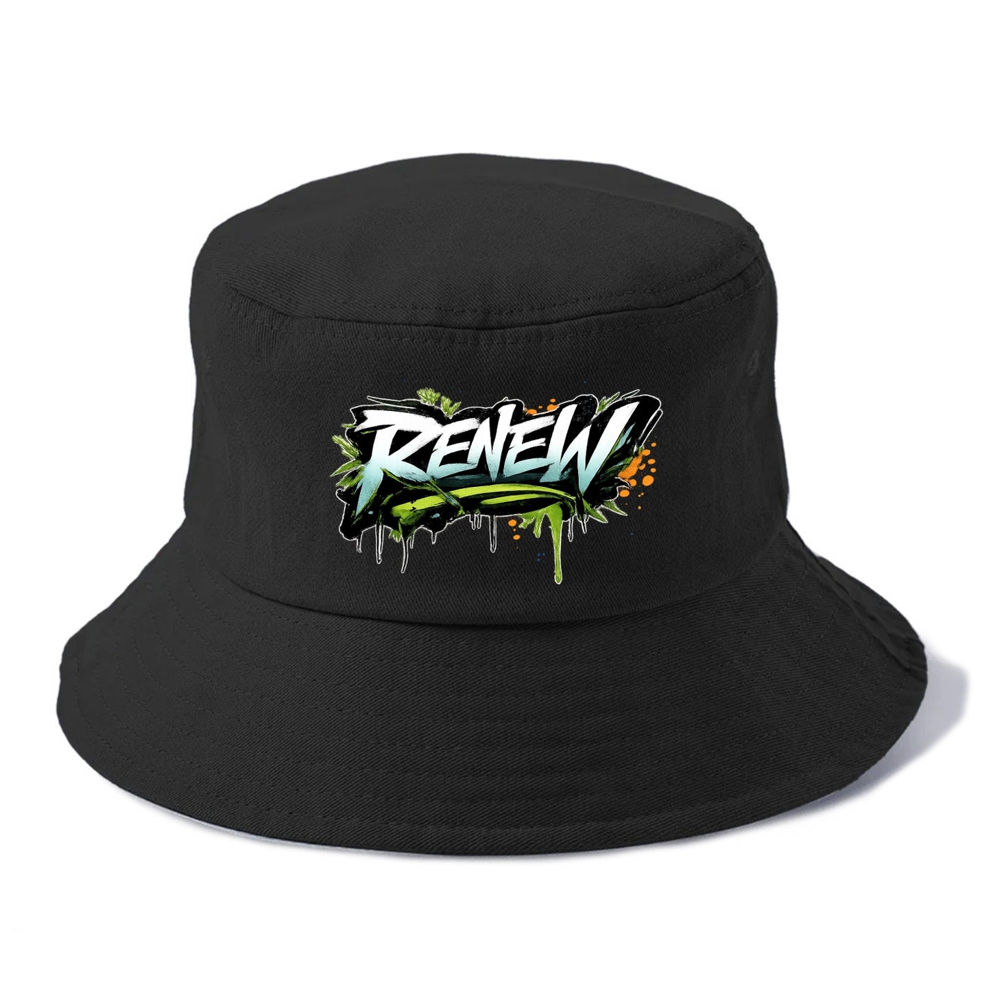 Bold typography design - "RENEW" - starting fresh, regenerating - Bucket Hat - Black