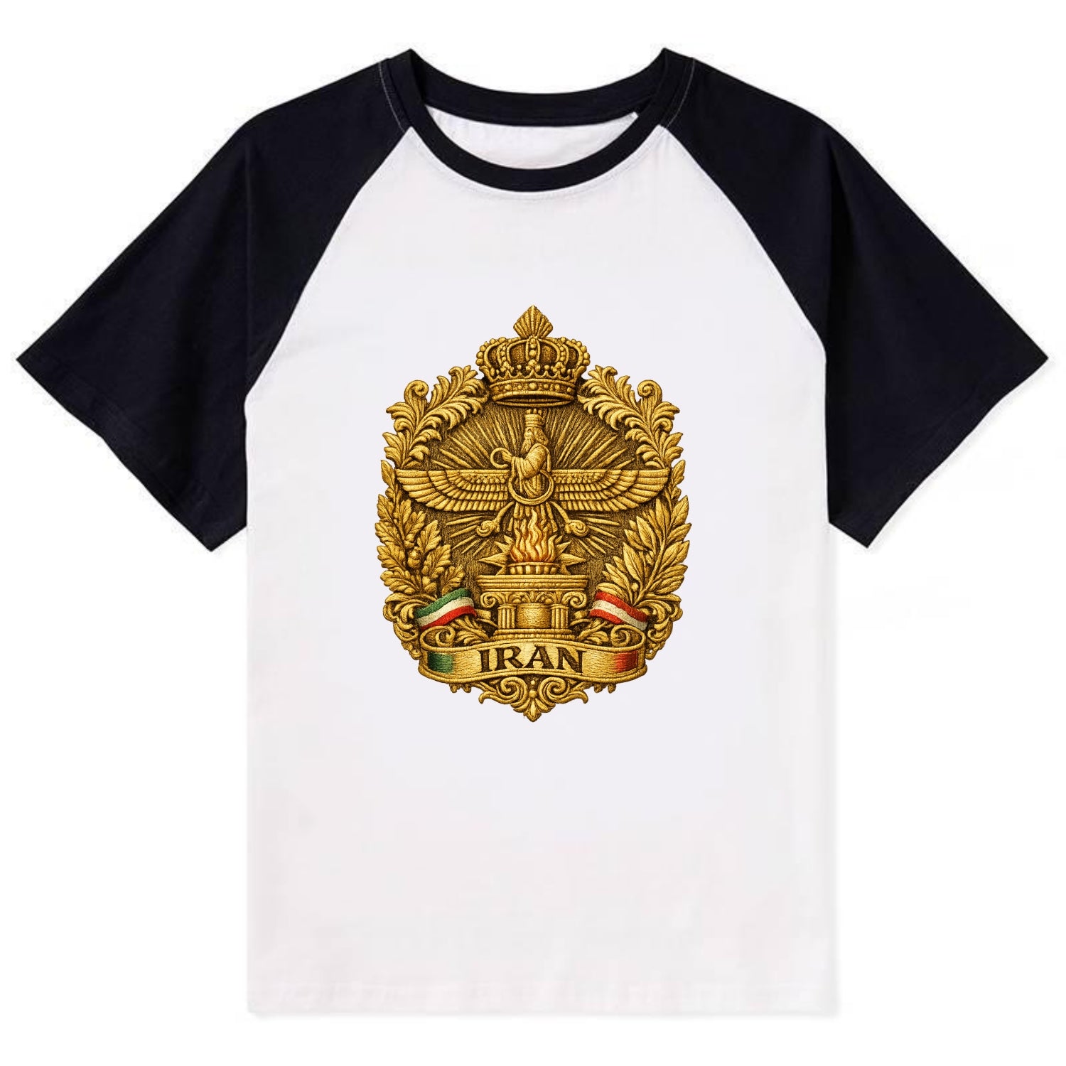 Iran Fire Temple Emblem - Contrast Raglan T-shirt - Black