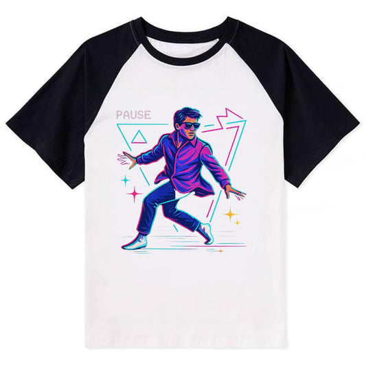 confident figure sliding across polished wooden floor in socks and - Contrast Raglan T-shirt - Black