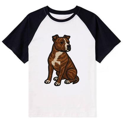 American Staffordshire Terrier - Brindle embroidered pose - Contrast Raglan T-shirt - Black