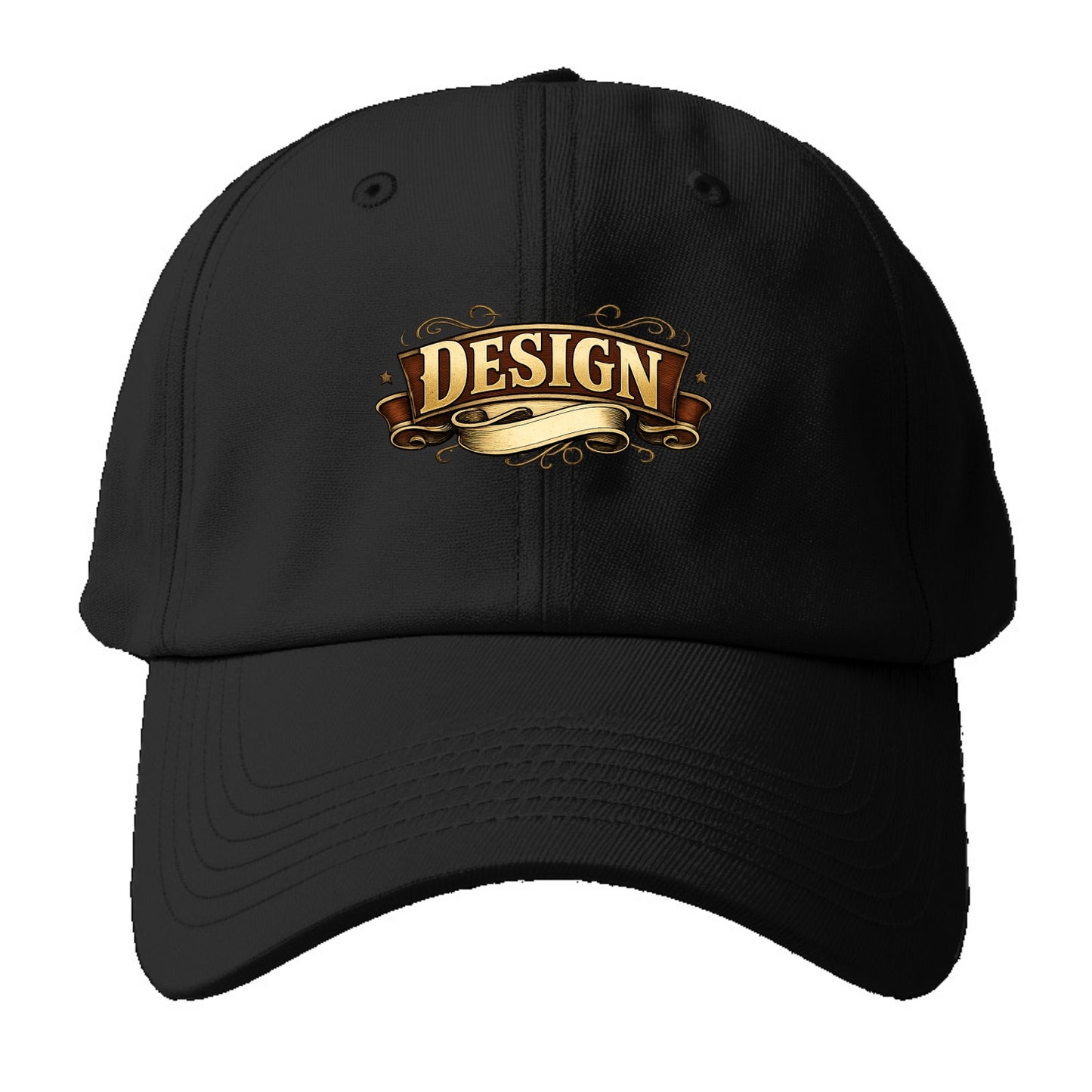Bold typography design - "DESIGN" - intentional creation, aesthetic planning - Baseball Cap - Black