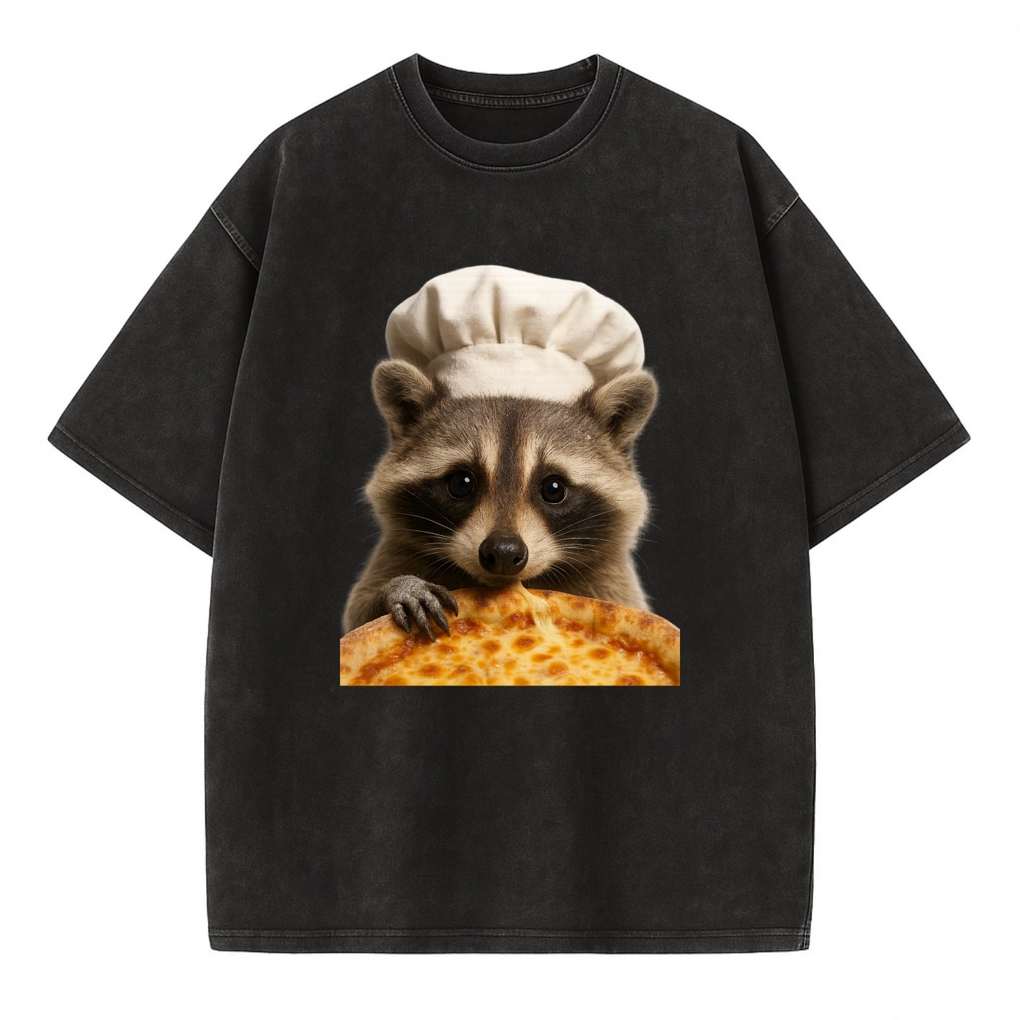 Pizza Dad Raccoon  - Vintage T-shirt - Black
