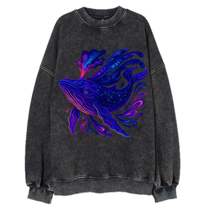 Majestic whale with body composed of galaxy clusters, stellar fins flowing - Vintage Sweatshirt - Black