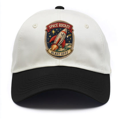 RETRO ROCKET - 1950s space rocket in silver and red , atomic age - Two Tone Cap - Black