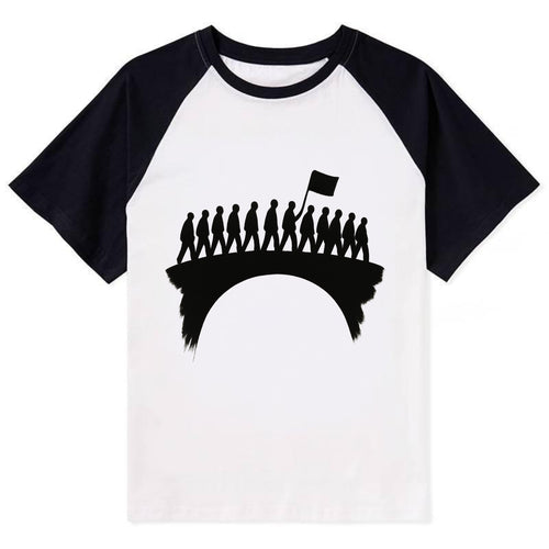 March on bridge silhouette - historic protest ink painting - Contrast Raglan T-shirt