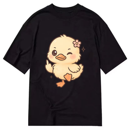 fluffy baby duck with small flower, one webbed foot raised sassily - Classic T-shirt - Black