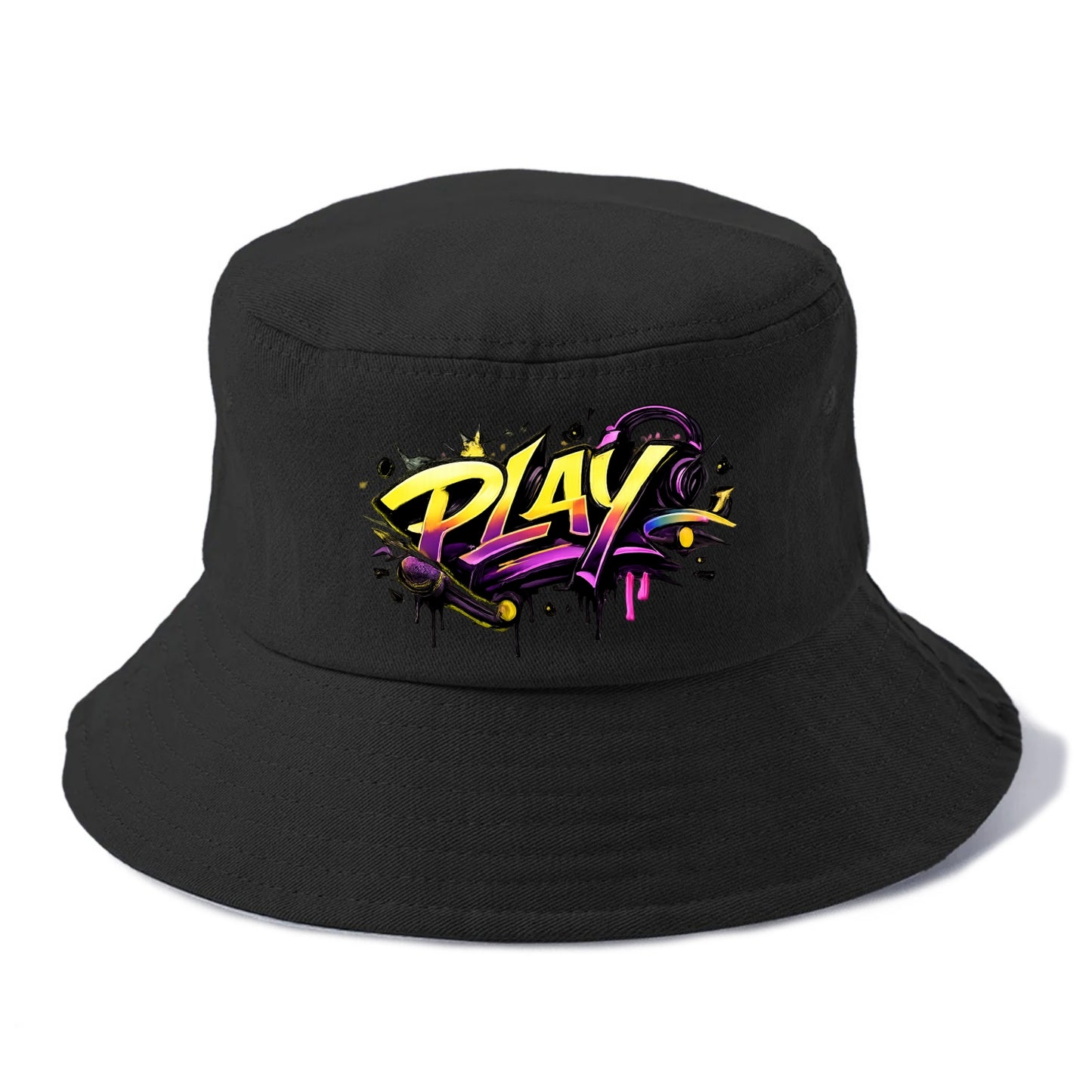 Bold typography design - "PLAY" - creative expression, musical performance - Bucket Hat - Black