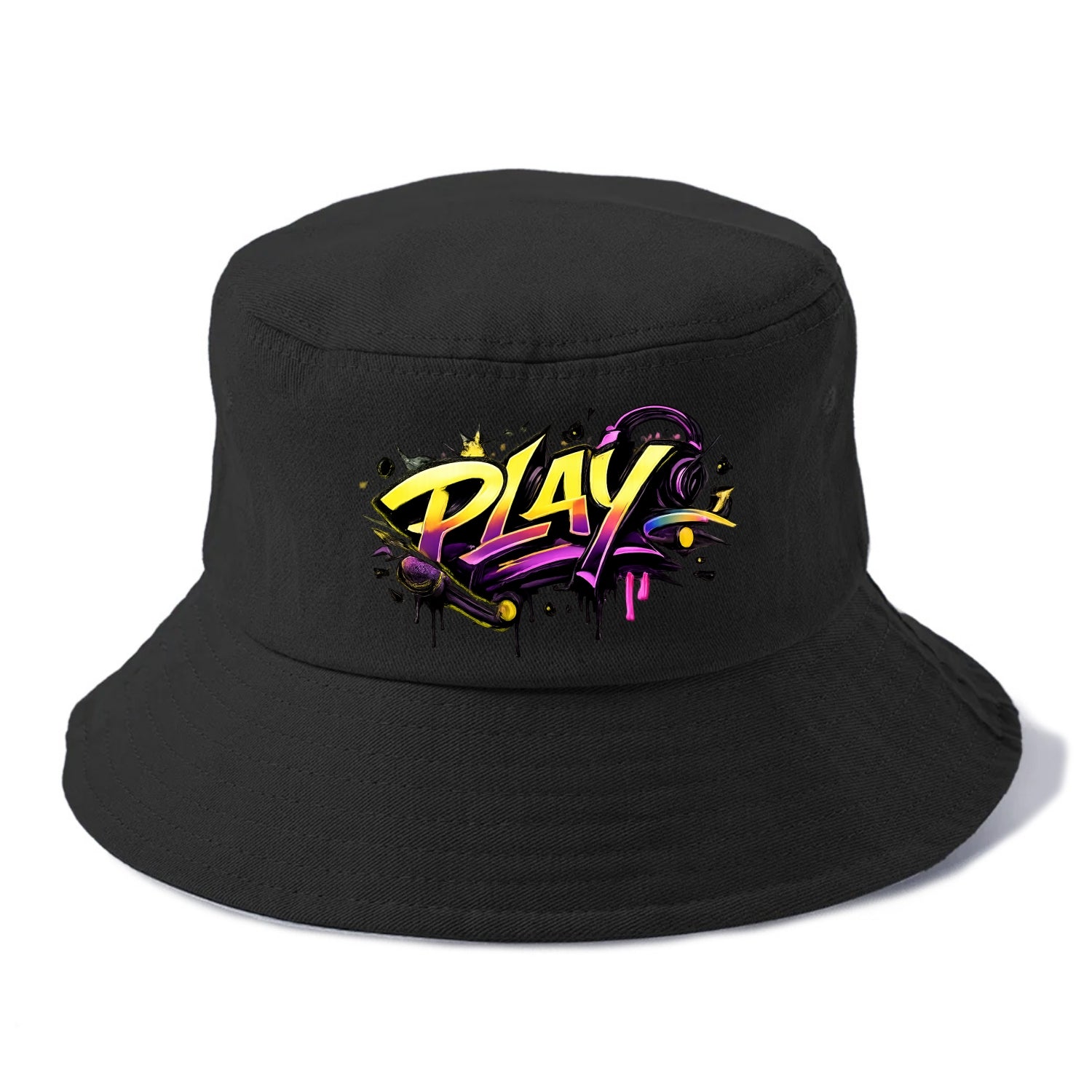 Bold typography design - "PLAY" - creative expression, musical performance - Bucket Hat - Black