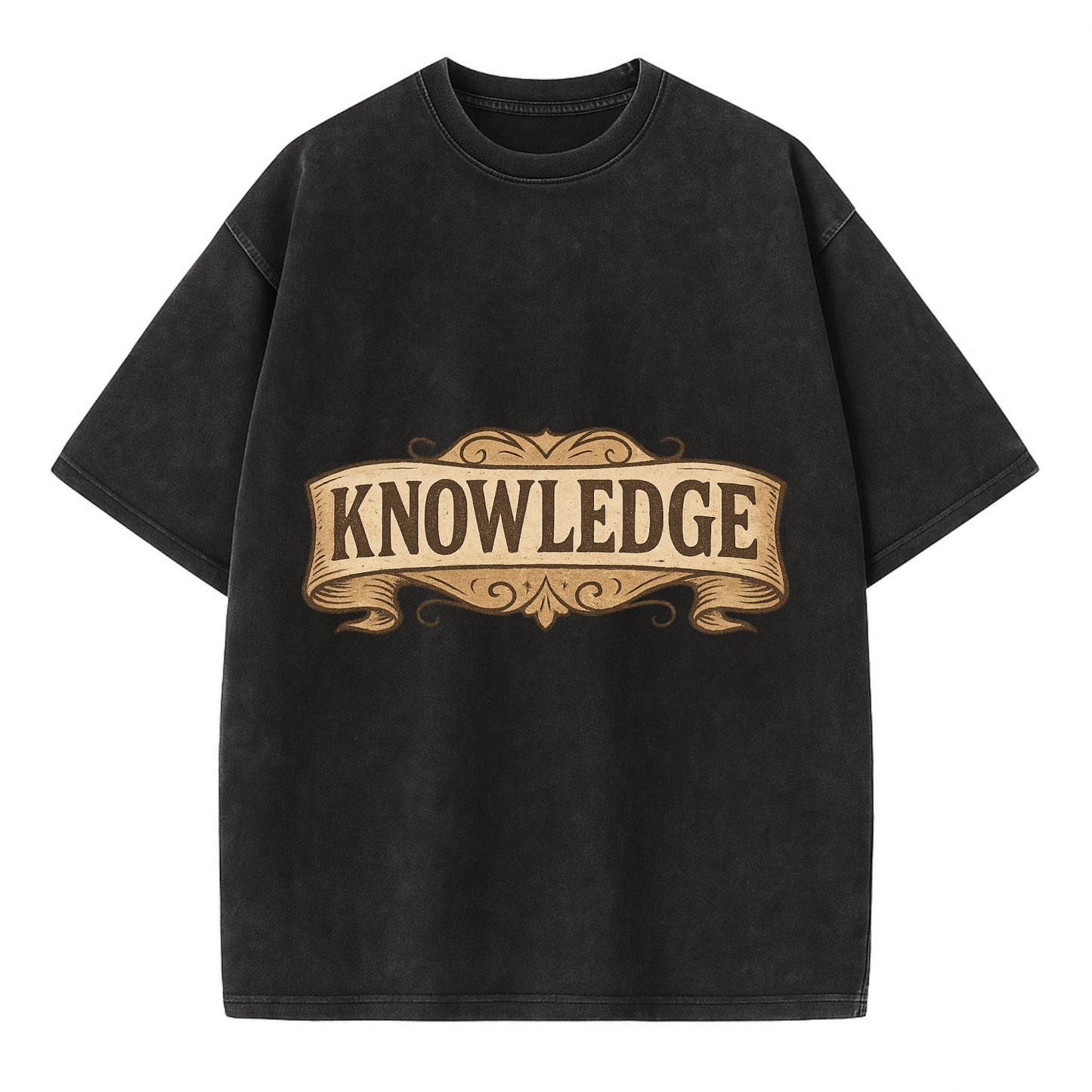 Bold typography design - "KNOWLEDGE" - learning, understanding - Vintage T-shirt - Black