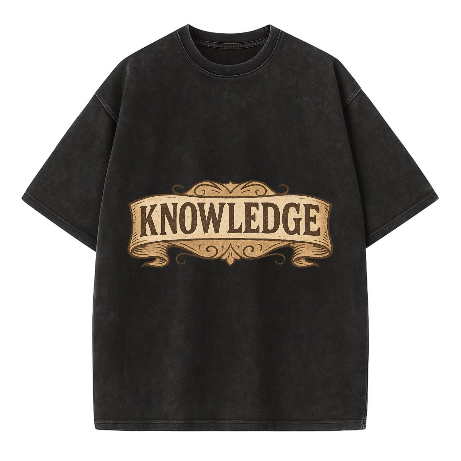 Bold typography design - "KNOWLEDGE" - learning, understanding - Vintage T-shirt - Black