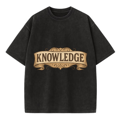 Bold typography design - "KNOWLEDGE" - learning, understanding - Vintage T-shirt - Black