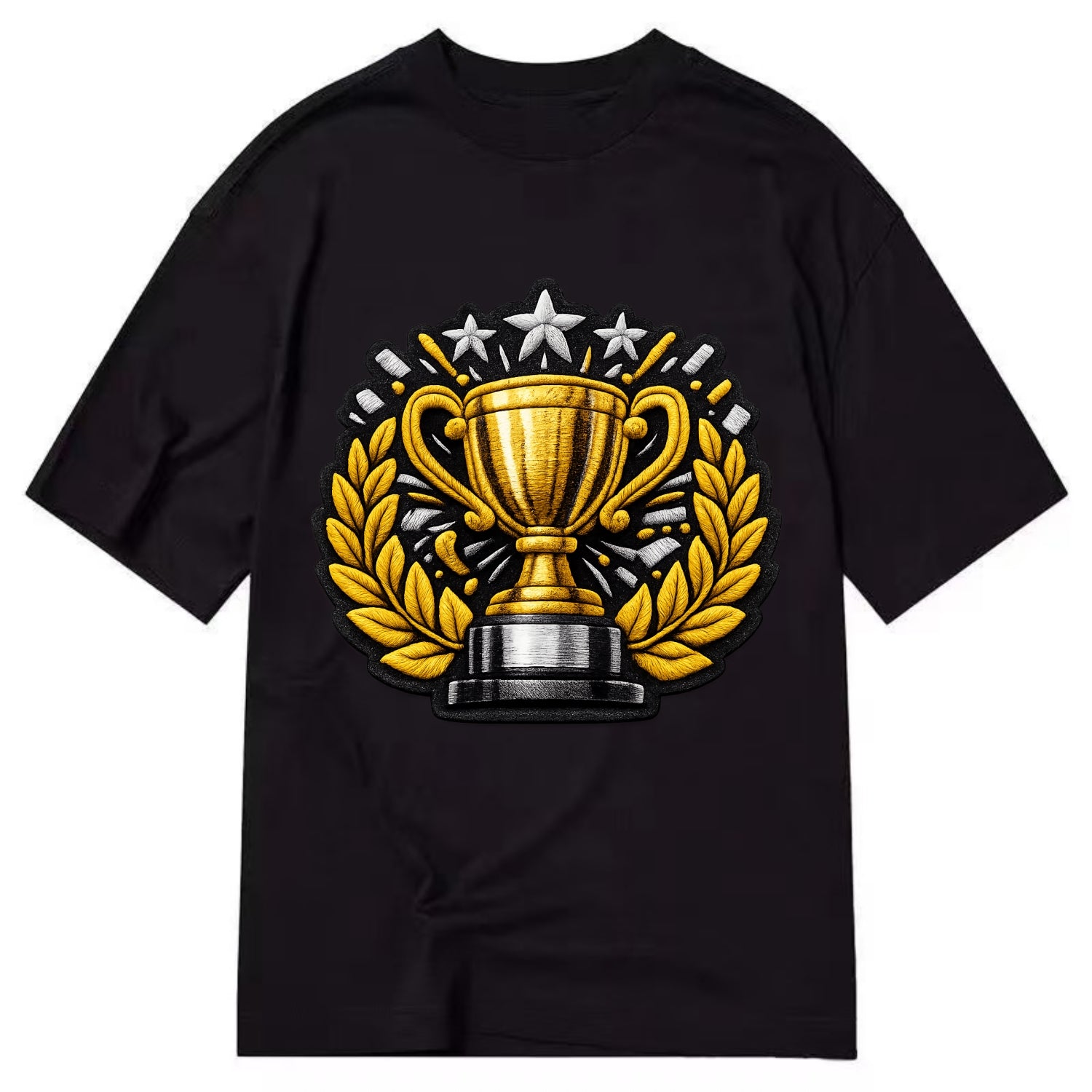 Embroidered patch design - CHAMPIONSHIP TROPHY - golden trophy cup with laurels - Classic T-shirt - Black