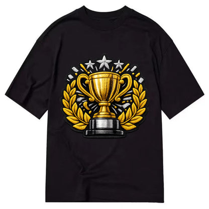 Embroidered patch design - CHAMPIONSHIP TROPHY - golden trophy cup with laurels - Classic T-shirt - Black