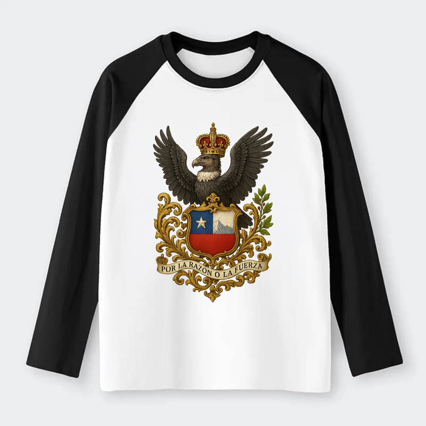 Chile Andean Condor Emblem - Raglan Long Sleeve T-Shirt - Black