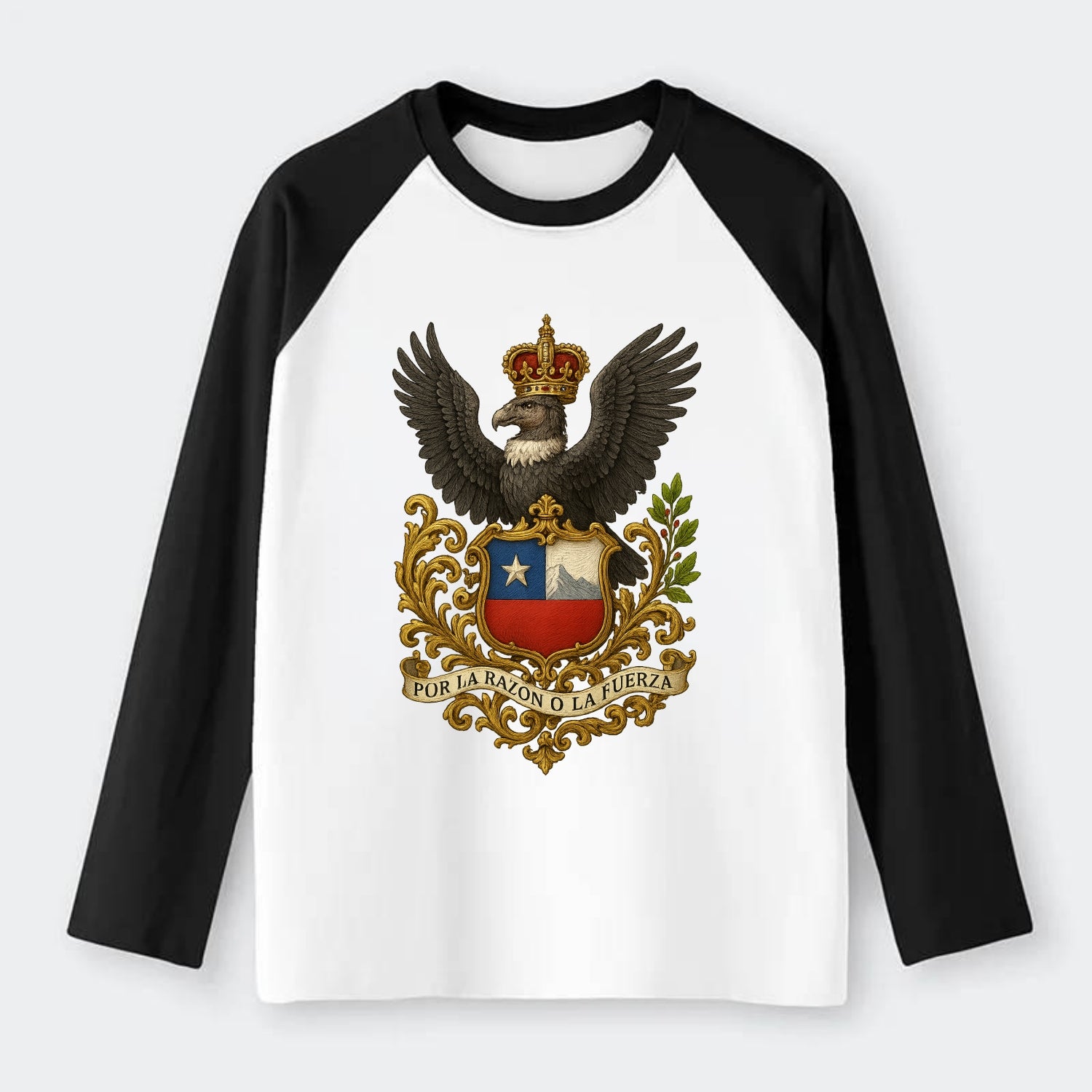 Chile Andean Condor Emblem - Raglan Long Sleeve T-Shirt - Black