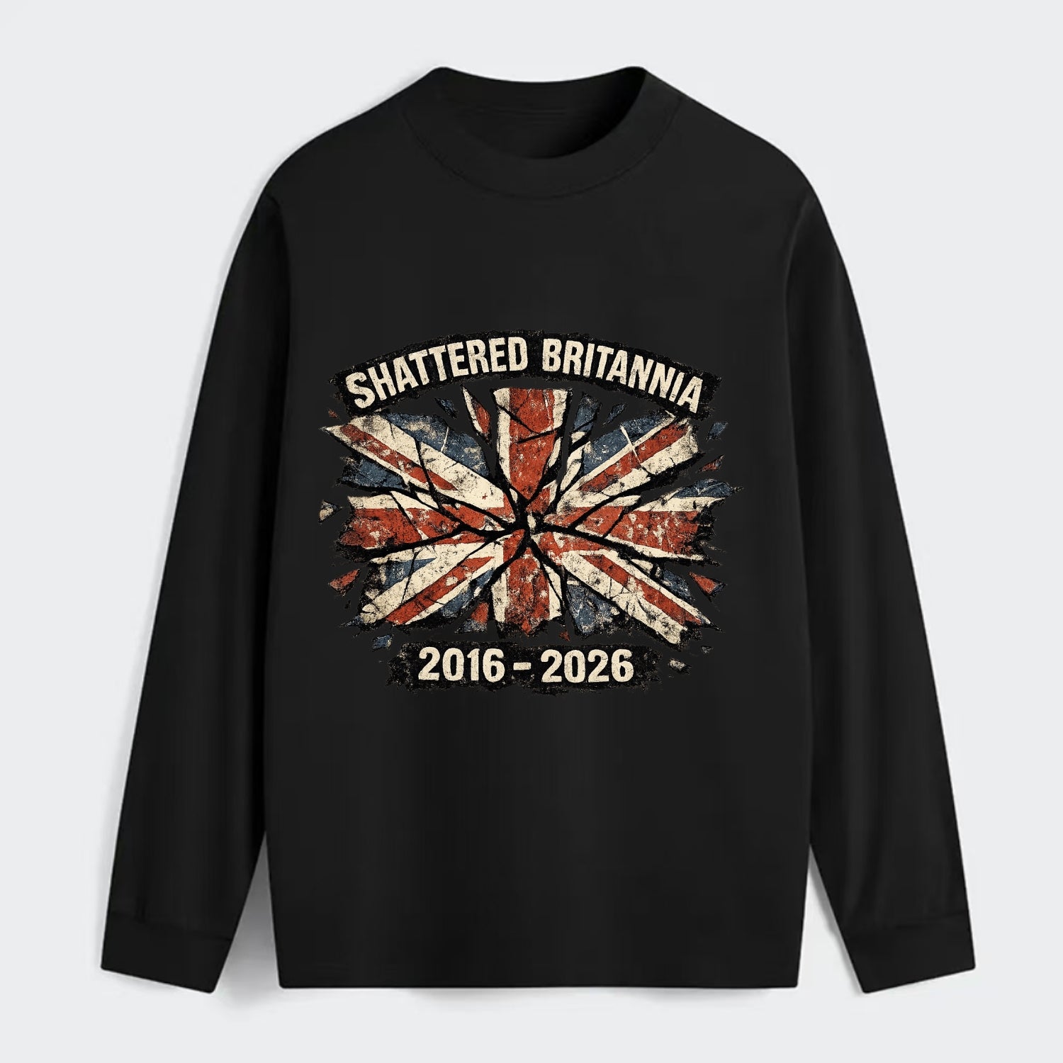 SHATTERED BRITANNIA | Cracked broken Union Jack | Fragmented glass - Classic Long Sleeve Shirt - Black