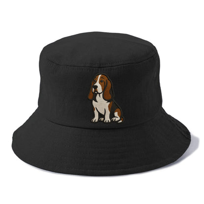 Basset Hound - Tri-color embroidered sit Bucket Hat - Black