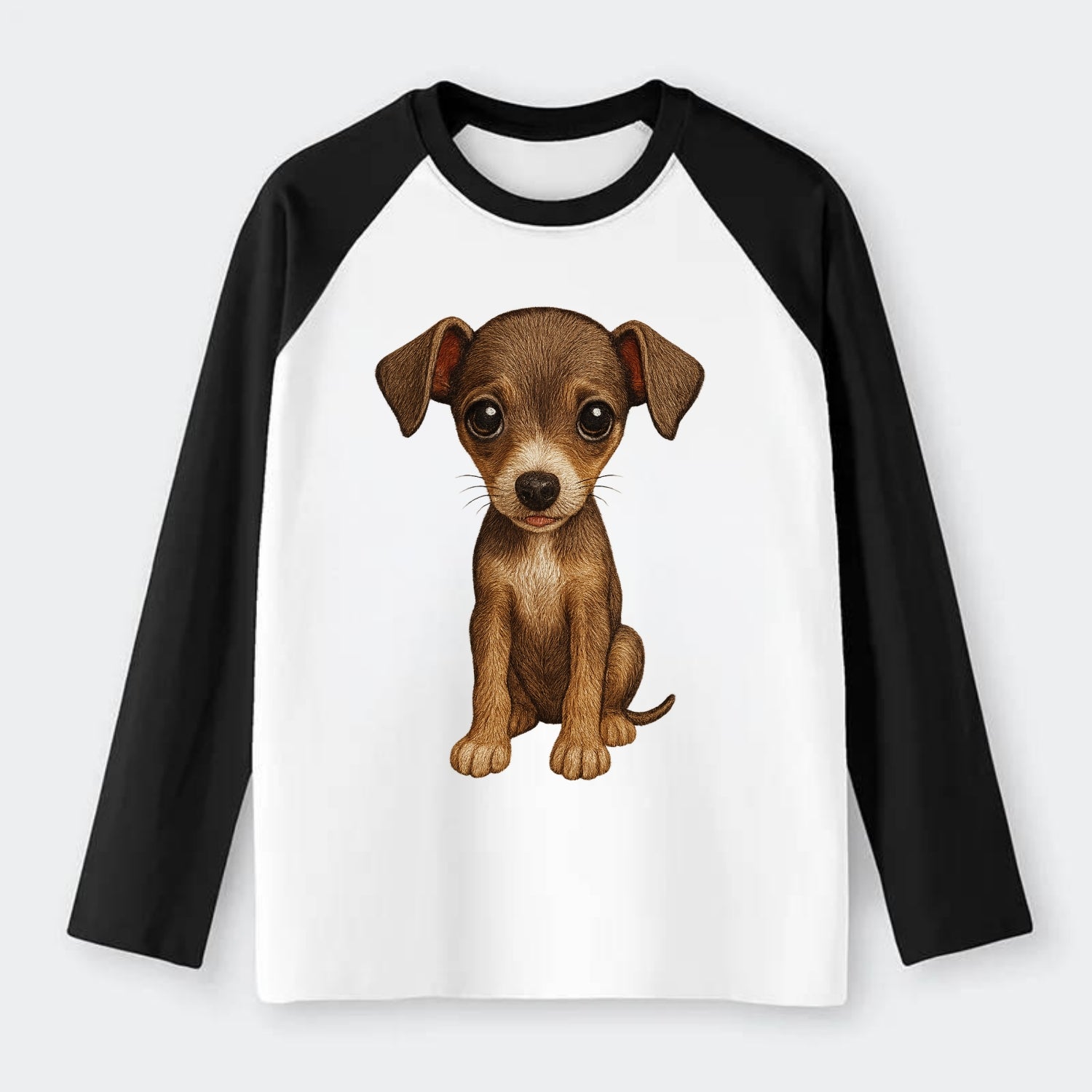 Baby Italian Greyhound Puppy - sleek tiny body, long legs, gentle - Raglan Long Sleeve T-Shirt - Black