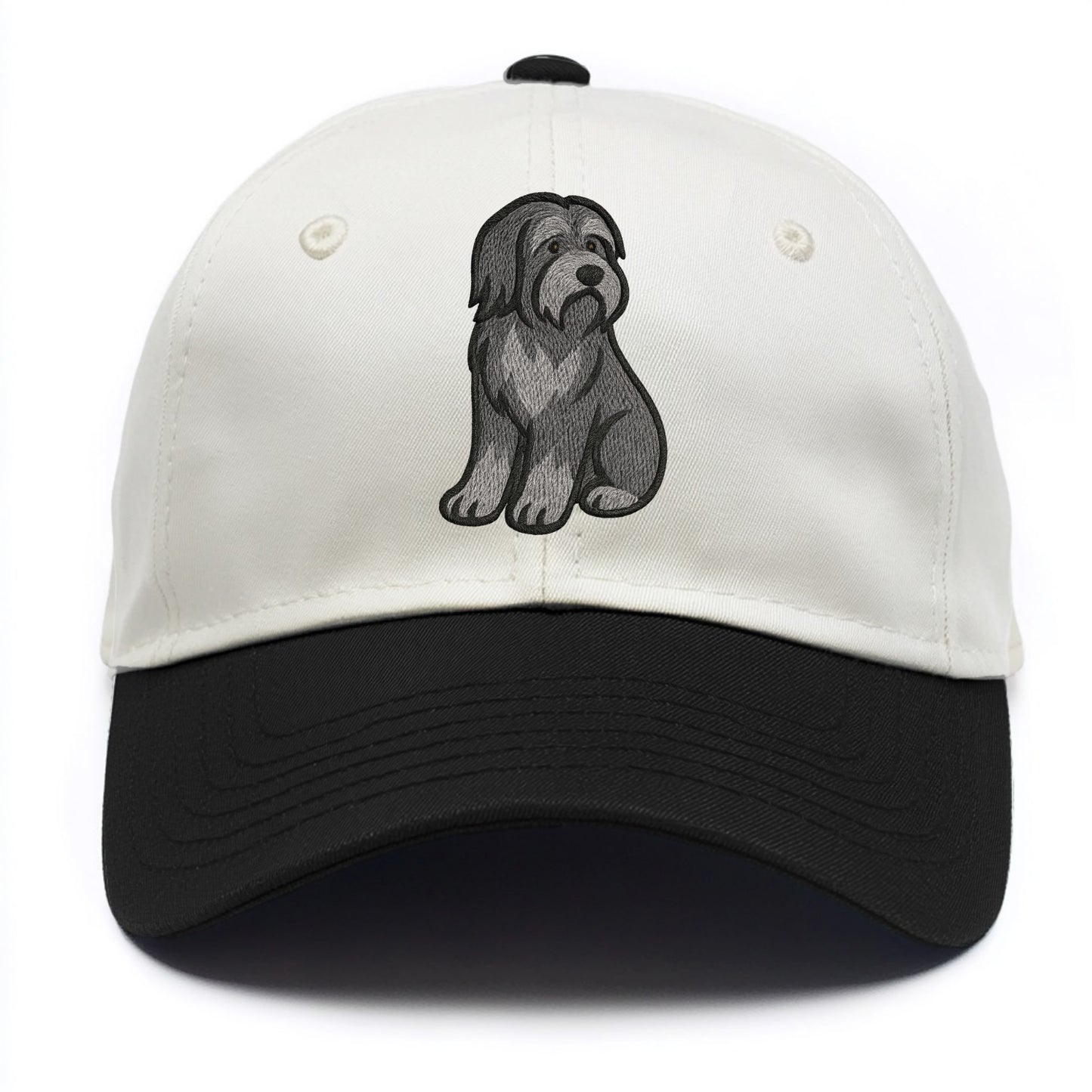 Bearded Collie - Gray shaggy coat embroidered pose - Two Tone Cap - Black