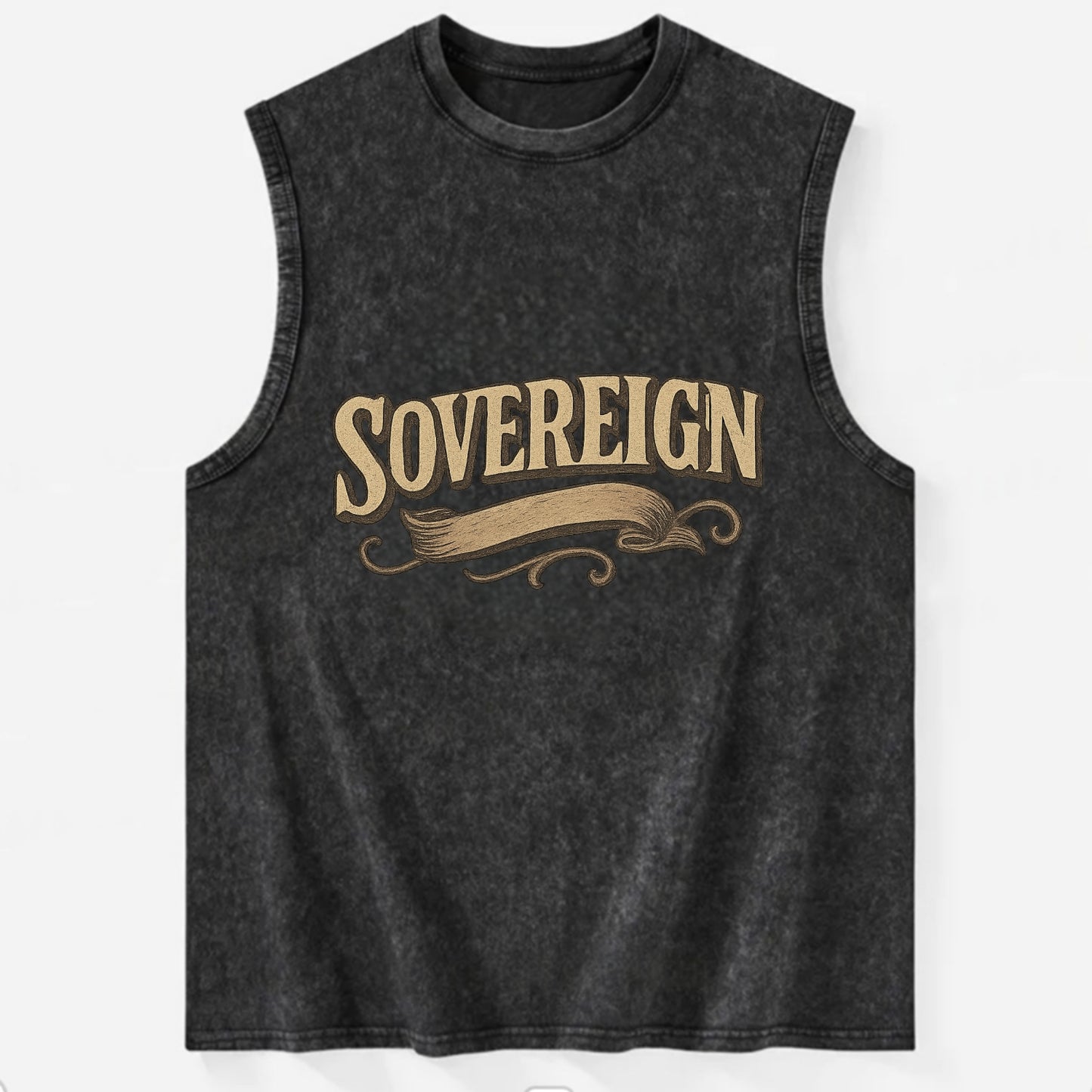 Bold typography design - "SOVEREIGN" - self-ruled, autonomous, in control - Vintage Washed Tank - Black