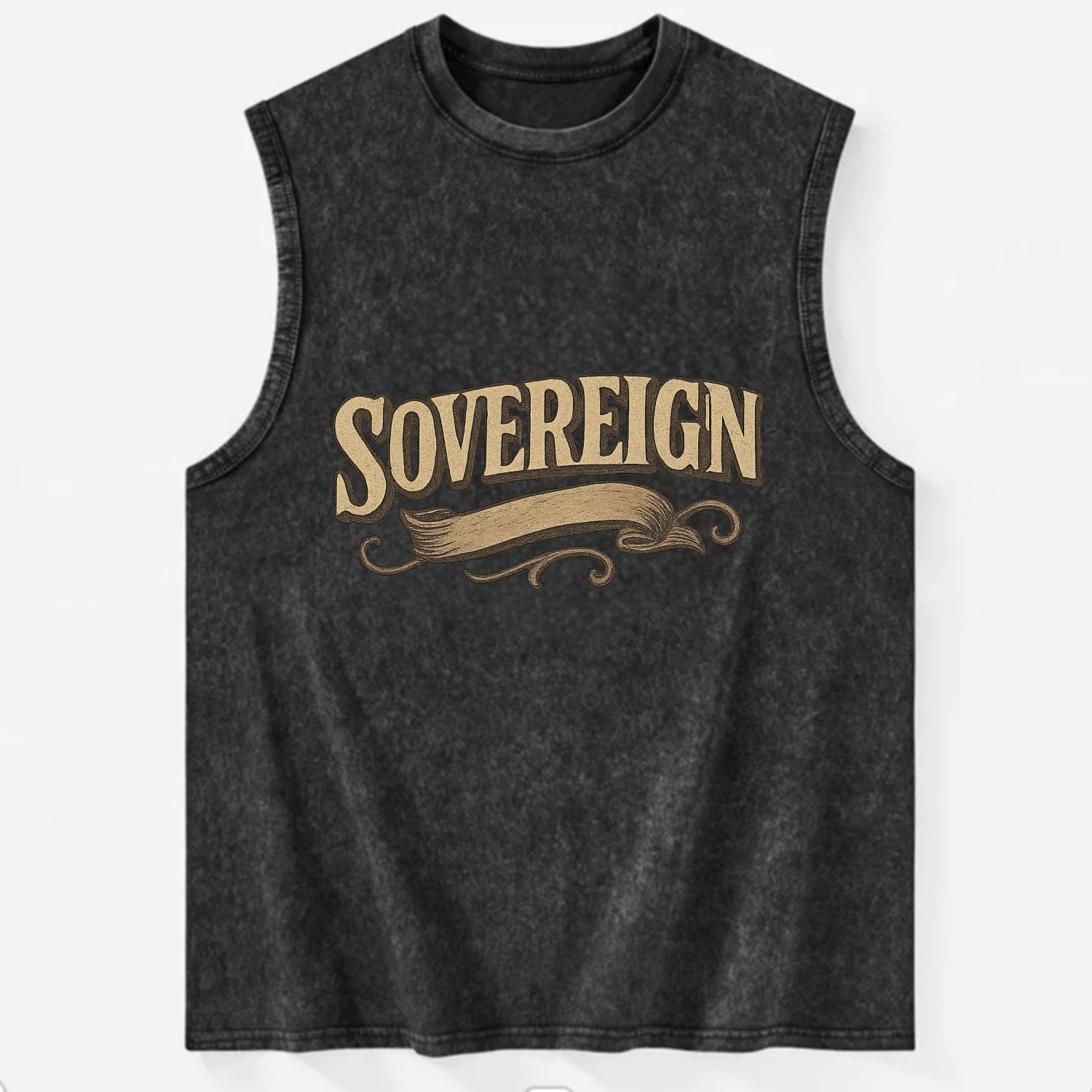 Bold typography design - "SOVEREIGN" - self-ruled, autonomous, in control - Vintage Washed Tank - Black