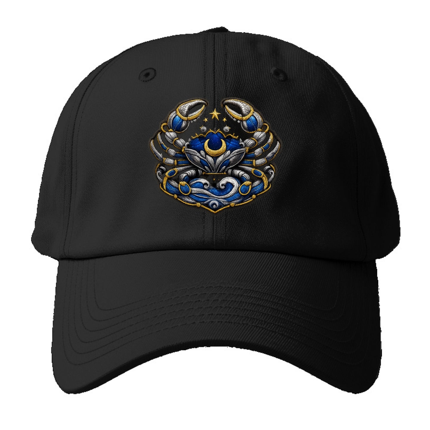 CANCER CRAB - protective crab in silver and blue , water sign - Baseball Cap For Big Heads - Black