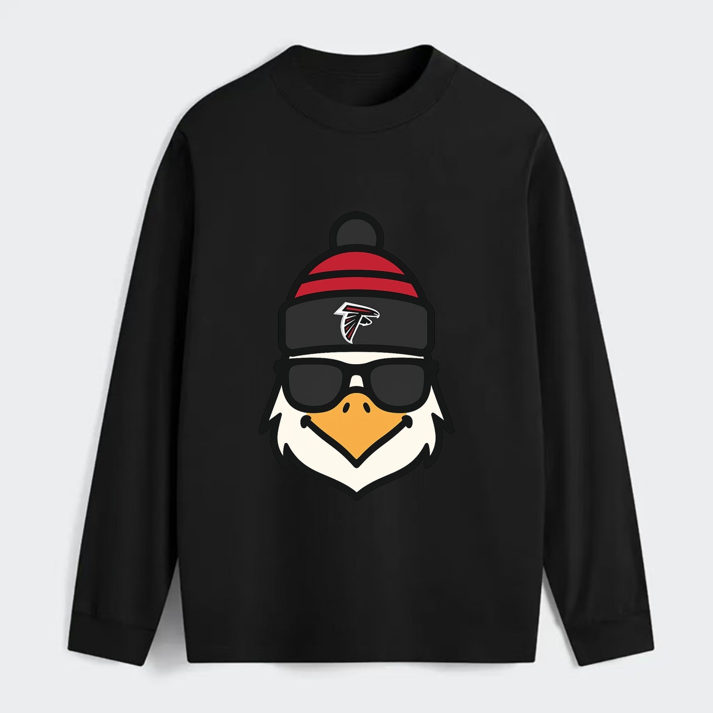 Atlanta Falcon wearing Falcons red and black beanie with pom pom and - Classic Long Sleeve Shirt - Black