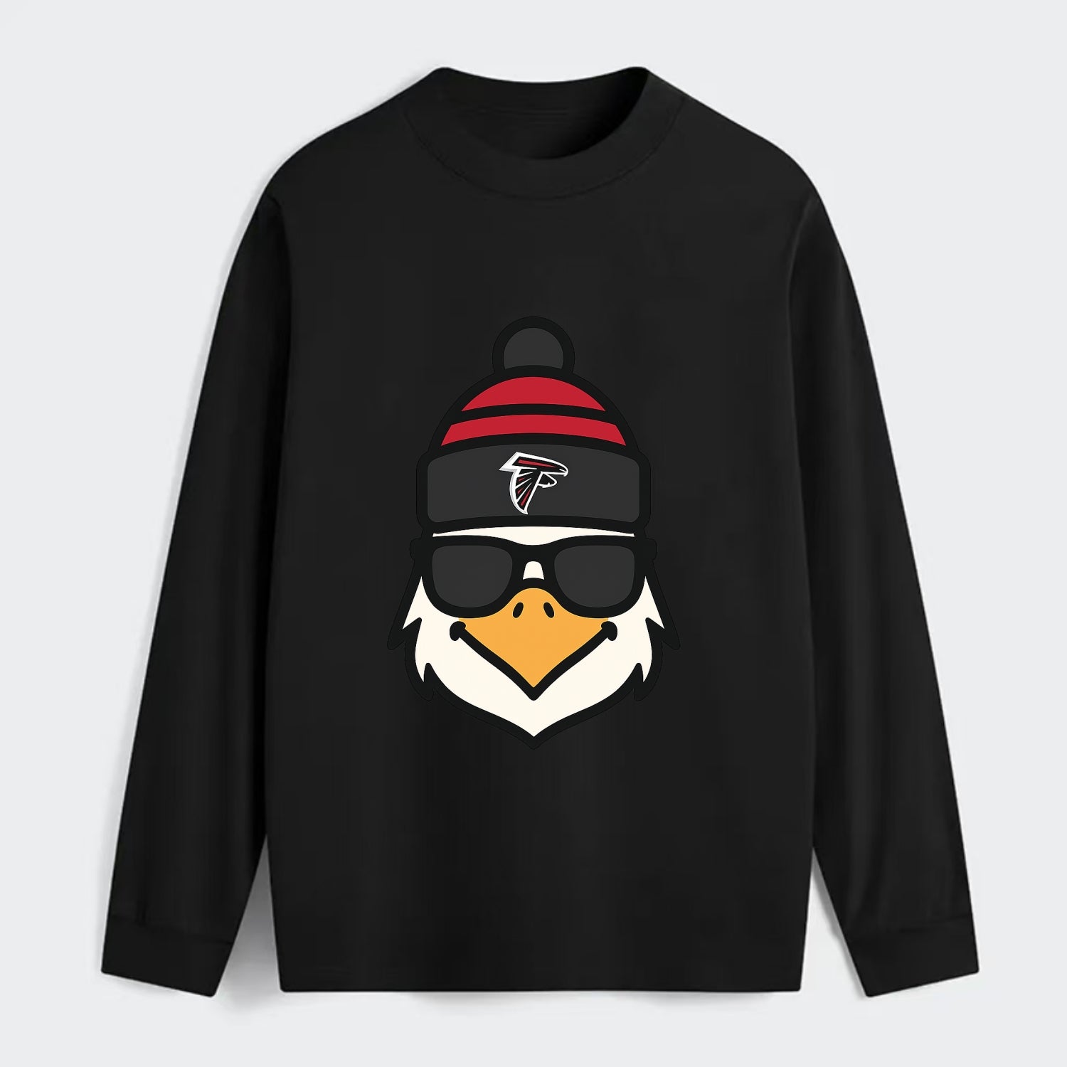 Atlanta Falcon wearing Falcons red and black beanie with pom pom and - Classic Long Sleeve Shirt - Black